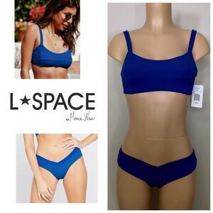 New. L*SPACE  DD-cup/M-bottom. Indigo ribbed bikini. Retails $187